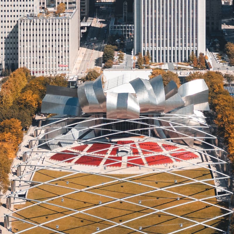 Aerial photo of the Pritzker Pavilion